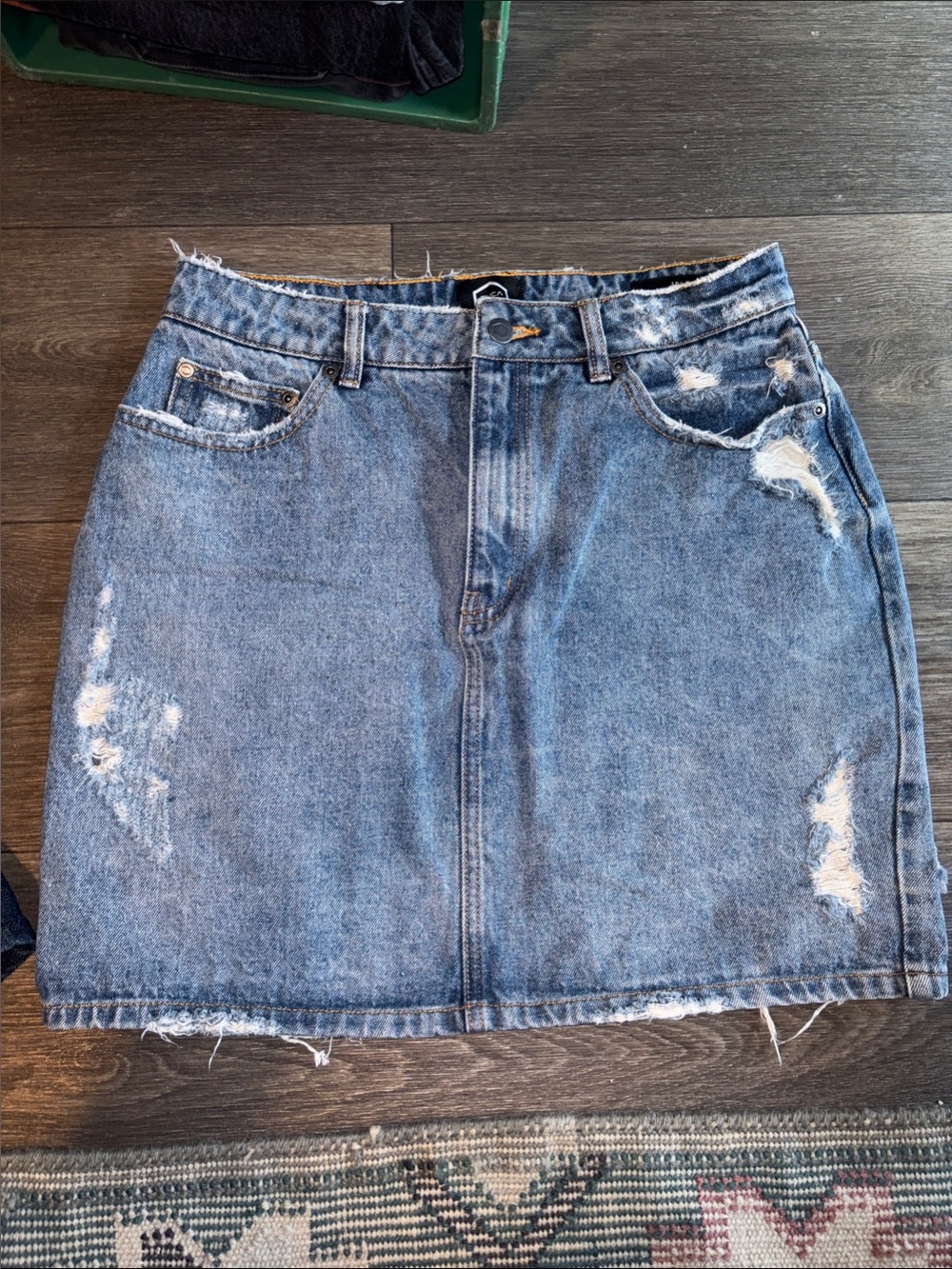 RVCA Distressed Denim Mini Skirt - Light Blue